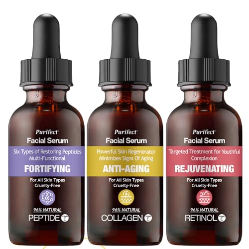 Anti-Aging Serums (Bundle) 30ml x 3 Natural Retinol Facial Serum & 6x Peptide Face Serum with Copper Tripeptide & Vitamin C Serum Purifect Made In USA